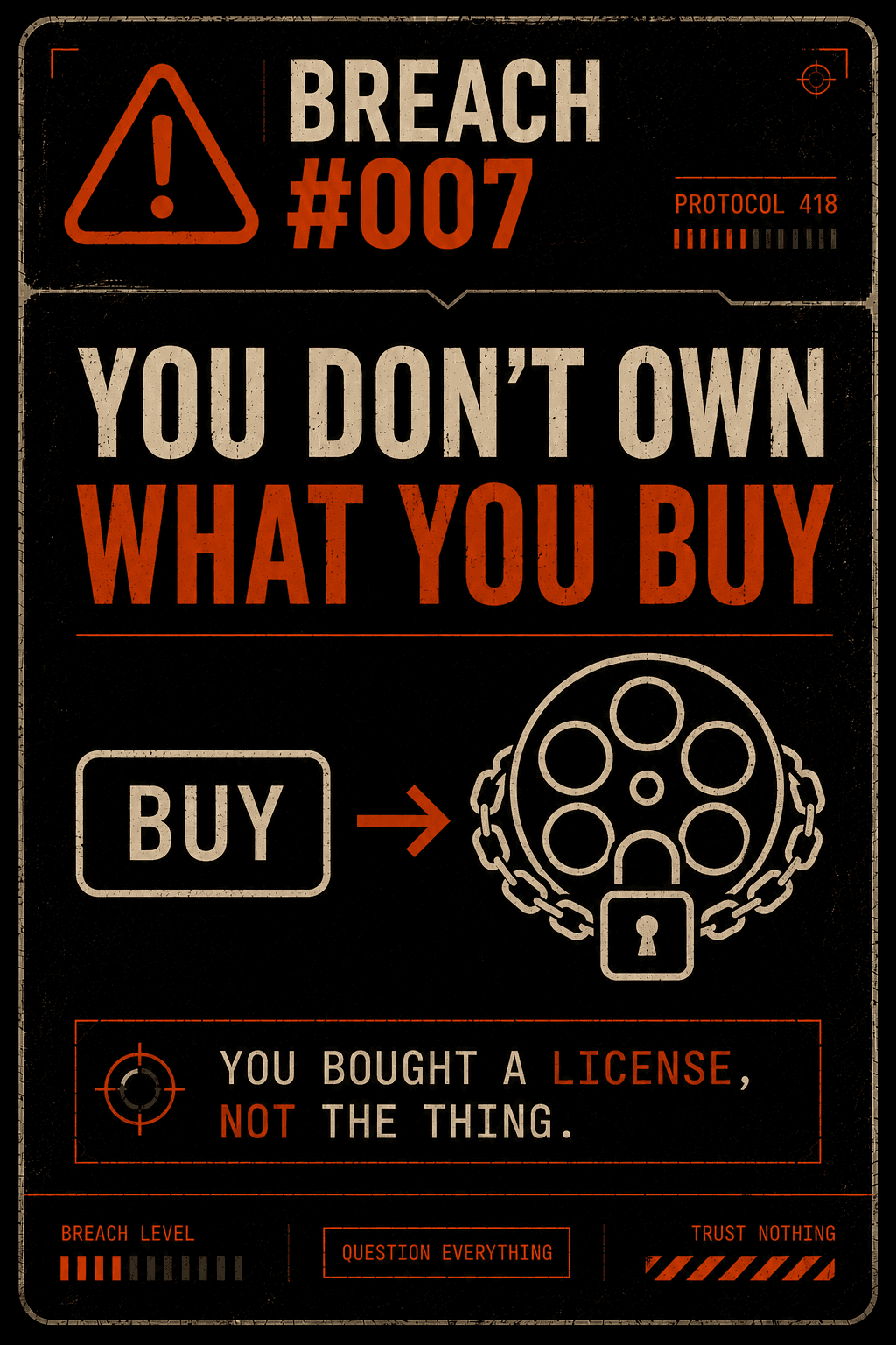 Aviso de la breach 007: YOU DON'T OWN WHAT YOU BUY